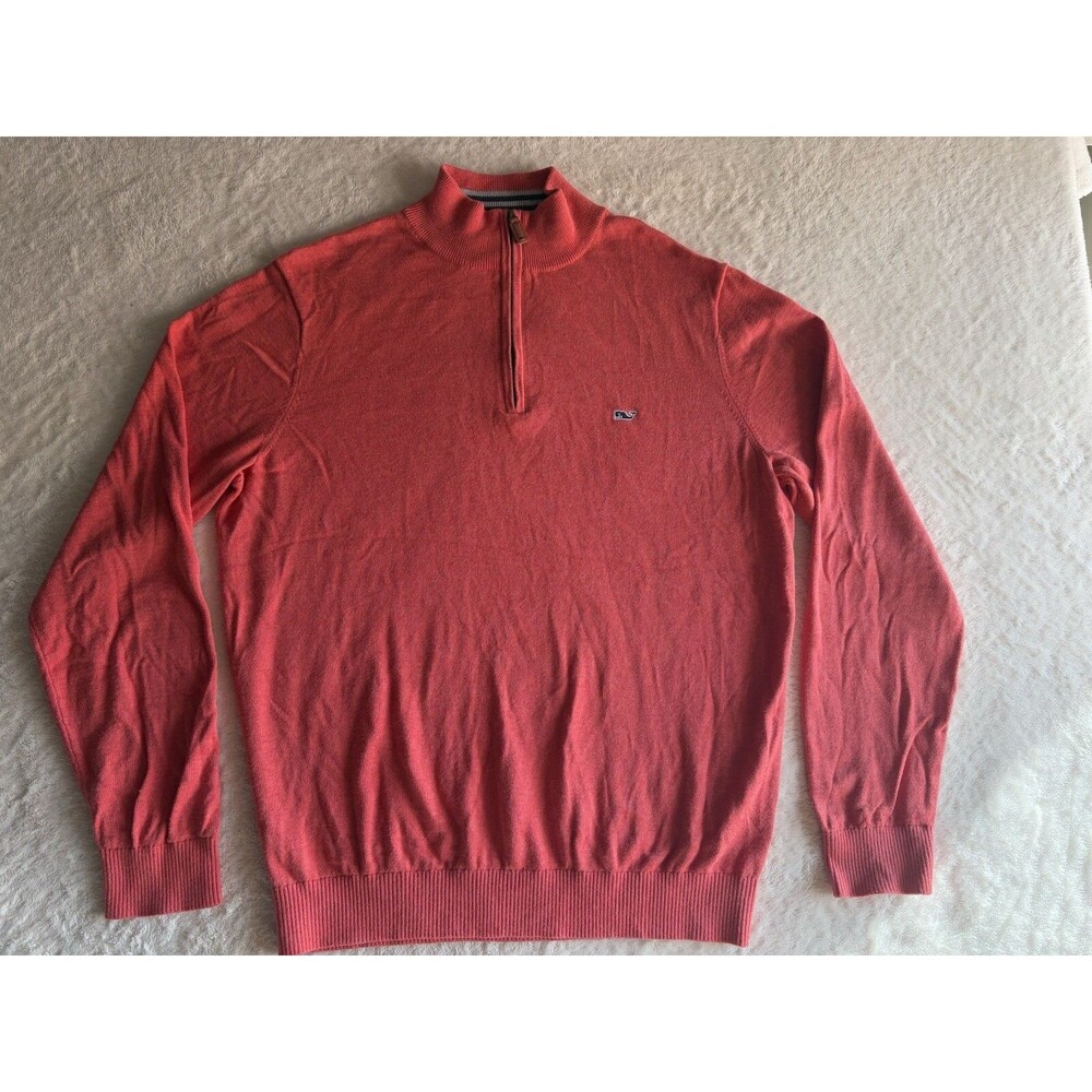 Vineyard Vines Sweater Mens Medium Red 1/4 Zip Pullover Preppy Logo